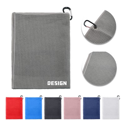 Tri-fold Microfiber Waffle Golf Towel