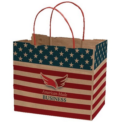 Multi-Sided Full Color Natural Shopper Paper Bag - Red Handle (8.5"x 7.25"x 5")