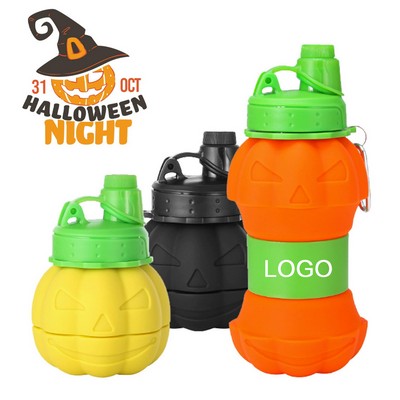 18 Oz Halloween Pumpkin-shaped Silicone Folding Water Bottle
