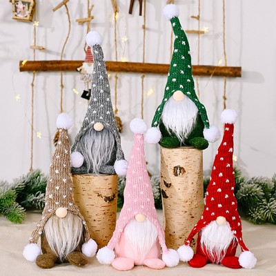 Rudolph White-Bearded Faceless Doll Nordic Forest Knit Hat Sitting Plush Figurine Christmas Decor