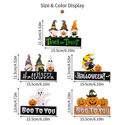 Halloween Gnome Pumpkin Wooden Figurine Ghost Tabletop Decor for Holiday Ambiance