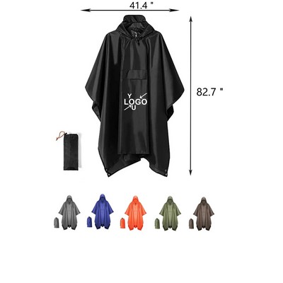 Hooded Waterproof Rain Poncho with Pocket