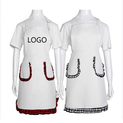 Cotton and Linen Plaid Lace Apron