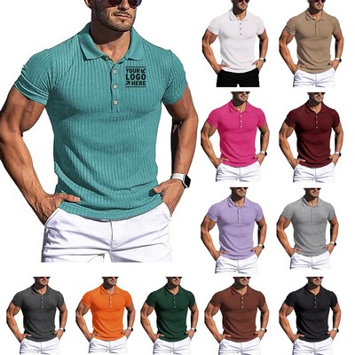 Men's Short Sleeve Muscle Workout Stretch Long Polo T Shirt