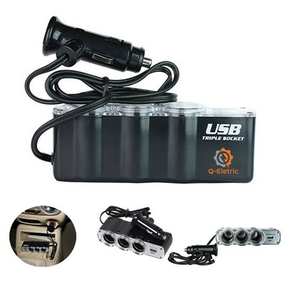 Universal 3 Sockets Cigarette Lighter Splitter