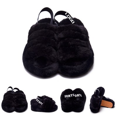 Stretchy Open-Toe Short Angora Cotton Winter Slippers