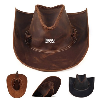 Men's Genuine Leather Cowboy Hat
