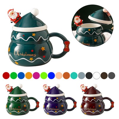 Ceramic Mug Christmas Cup with Lid and Spoon 16Oz