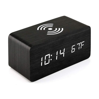 LED Wireless Charging Digital Wood Alarm Clock