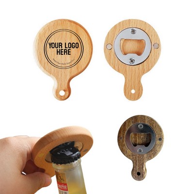 Round Wooden Magnetic Bottle Opener