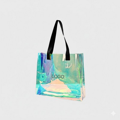 Luxury Iridescent Hologram PVC Tote Bag Transparent Neon Rainbow Shoulder Bag Trendy Waterproof