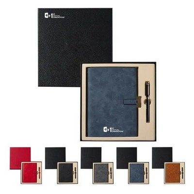 A5 Leather Notebook & Pen Gift Box, Hardcover