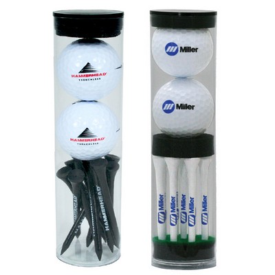2 Ball Tube w/Eighteen 2 3/4" Tees & 2 Plain White Golf Balls