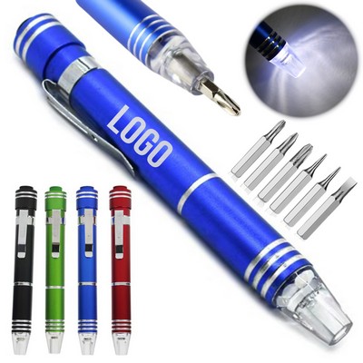6-In-1 Magnetic Metal Screwdriver Tool Pen With Led Light