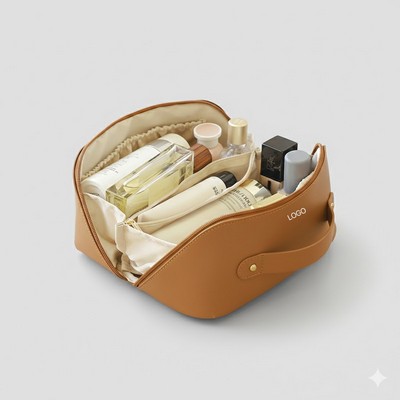 Multifunctional PU Leather "Pillow" Toiletry Bag Extra Thick Waterproof Travel Makeup Organizer