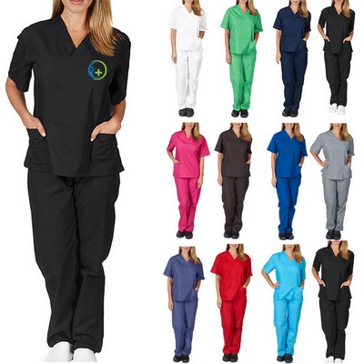 V-Neck Scrub Medical Uniform with Pockets