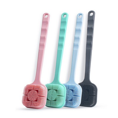 Silicone Square Back Scrubber for Shower Dual Sides Body Scrubber Exfoliator with Long Handle