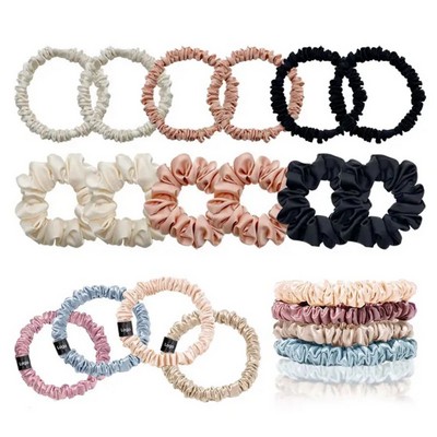 100% Mulberry Silk Scrunchies Gentle Thin Elastic Hair Ties
