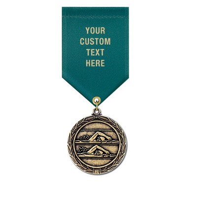1½" Double Swimmers Cast MX Medal w/Satin Drape Ribbon