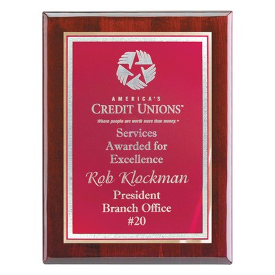 Plaque - 6"x8" Piano Wood Plaque w/ Burgundy Red Florentine Plate (4"x6")