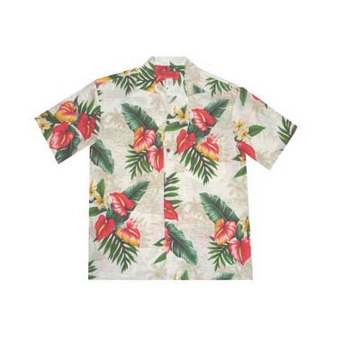 White Hawaiian Tropical Print 100% Rayon Silky Feel Bahama Shirt