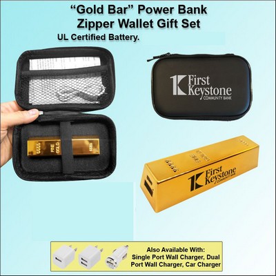"Gold Bar" Power Bank Zipper Wallet Gift Set 3000 mAh
