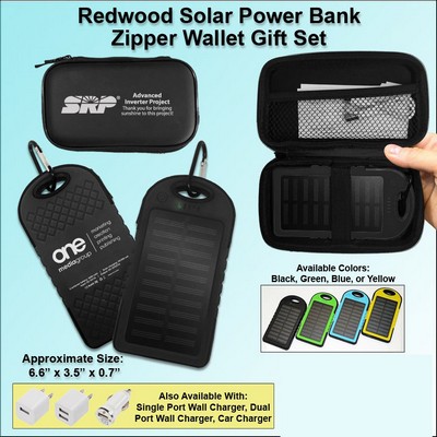 Redwood Solar Power Bank Zipper Wallet Gift Set 5000 mAh - Black