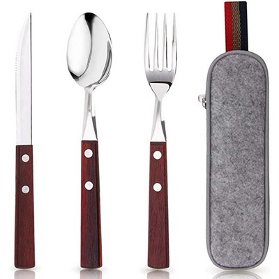 Stainless Steel travel Fork Spoon Knife Utensils Set with Felt Carrying case