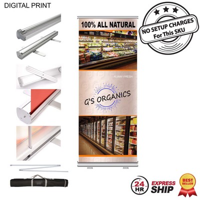 24 Hr Express Ship - Premium Retractable Banner with Graphics, Stand & Bag, 33.5x79