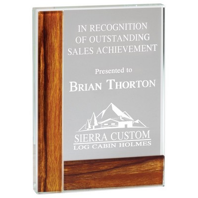 Crystal with Wood Edge Award, 7"H