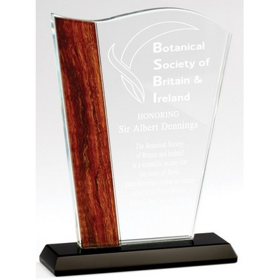 Wave w/Wood Edge Crystal Award, 7 1/4"H