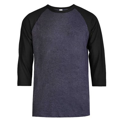 Men's 3/4 Sleeve Baseball T-Shirts - Small, Black/Charcoal (Case of 20