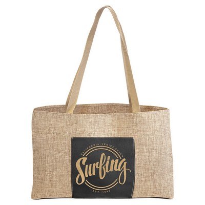 19" x 12" Burlap Bag with 5" Black/Gold Leatherette Gusset