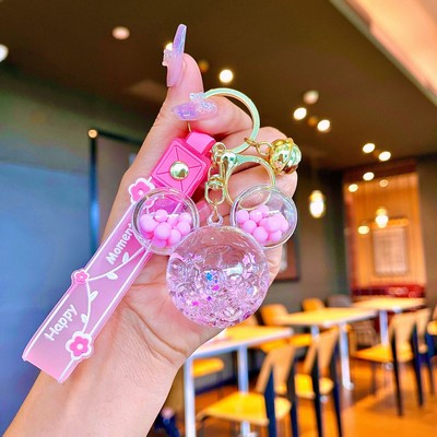 Pink Mickey Head keychain with colorful piece beads