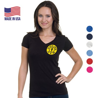Made in USA Junior Fine Jersey V-Neck Tee