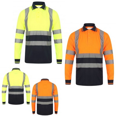VISIPRO Long Sleeve Reflective Front Colorblock Safety Polo - BirdsEye Mesh