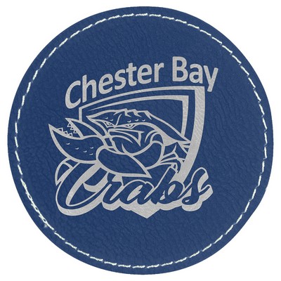 3" Diameter Round Patches, Blue/Silver Laserable Leatherette