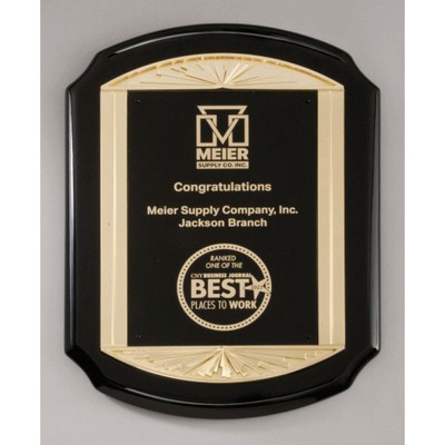 Ebony Piano Finish Plaque with Sunburst Frame Casting, 11 x 15"