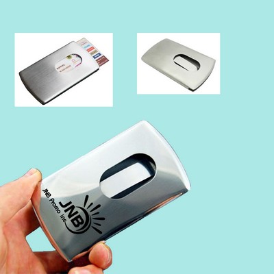 Stainless Steel Business Card Case with Finger Dispenser Holder