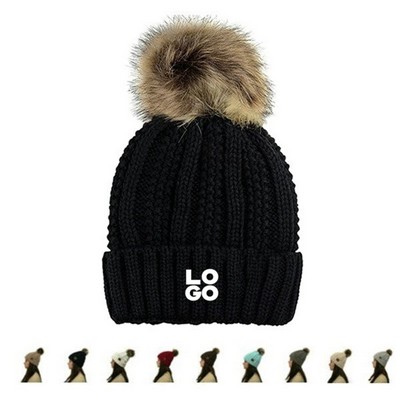 Faux Fur Pom Beanie Hat