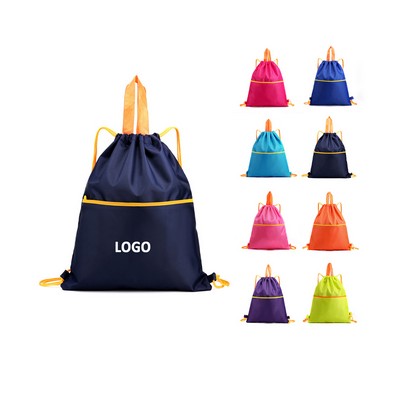 Portable Drawstring Backpack With Zipper Pocket