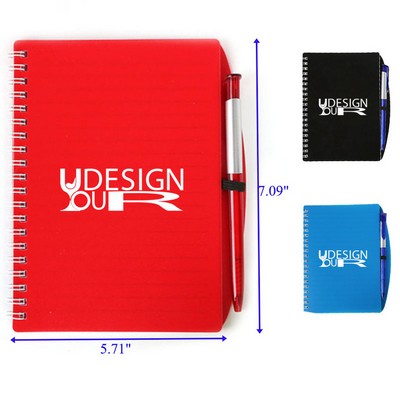Hardcover Lined Page Spiral Notebook with Ballpoint Pen