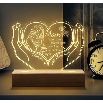 Custom Shape Transparent Acrylic LED Night Light Light Up Sign With Wood Base