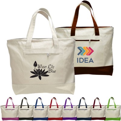 12 Oz. Cotton Canvas Zipper Shopping Tote Bag USA Decorated