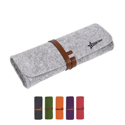 Portable Felt Solid Color Creative Roll Pencil Bag