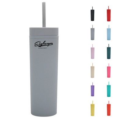 16Oz Skinny Acrylic Tumbler with Lid and Straw
