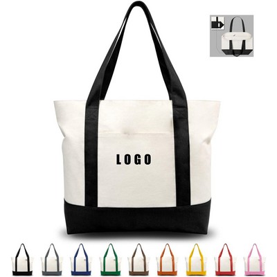 Zippered Cotton Tote Bag for Shopping