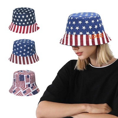 Patriotic Bucket Hat with Flag Print