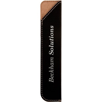 Engraved Pen Case - Single - Black/Silver, Leatherette - 6-1/2" x 1"