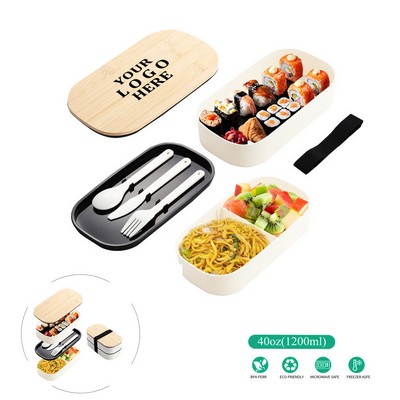 Double-Layer Lunch Box With Bamboo Lid